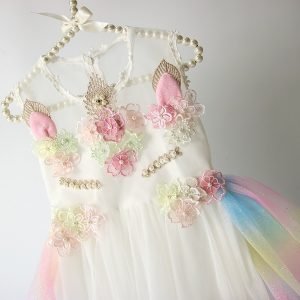 Unicorn Flowers Embroidery Princess Dresses