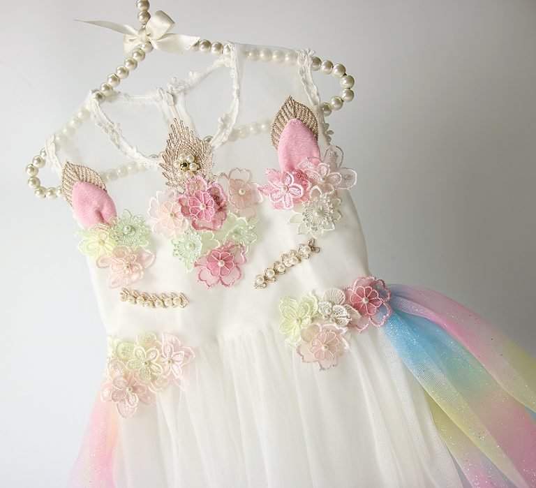 Unicorn Flowers Embroidery Princess Dresses