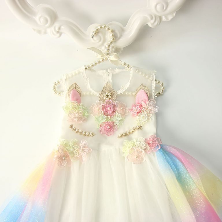 Unicorn Flowers Embroidery Princess Dresses