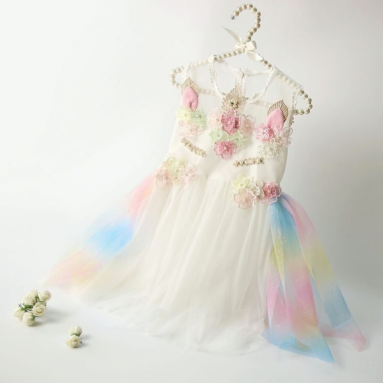 Unicorn Flowers Embroidery Princess Dresses