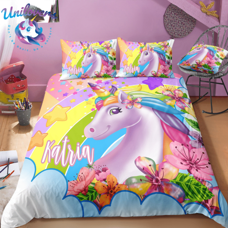 Personalized 3D Flower Unicorn Bedding Set