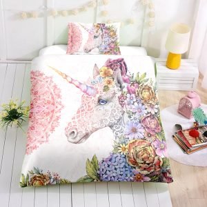 Beautiful Floral Unicorn Bedding Set