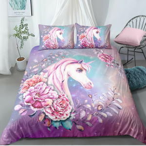 Roses in Galaxy Unicorn Bedding Set