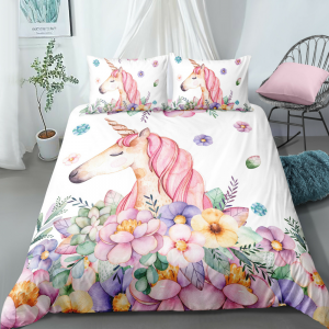 Unicorn In The Flower Field Bedding Set
