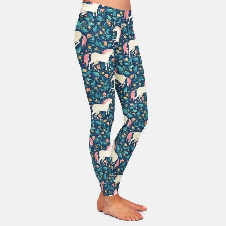 Women Unicorn Printing Black Leggings