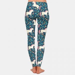 Women Unicorn Printing Black Leggings