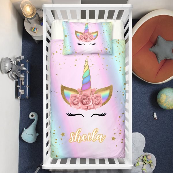Personalized Adorable Unicorn Lash Crib Bedding Set