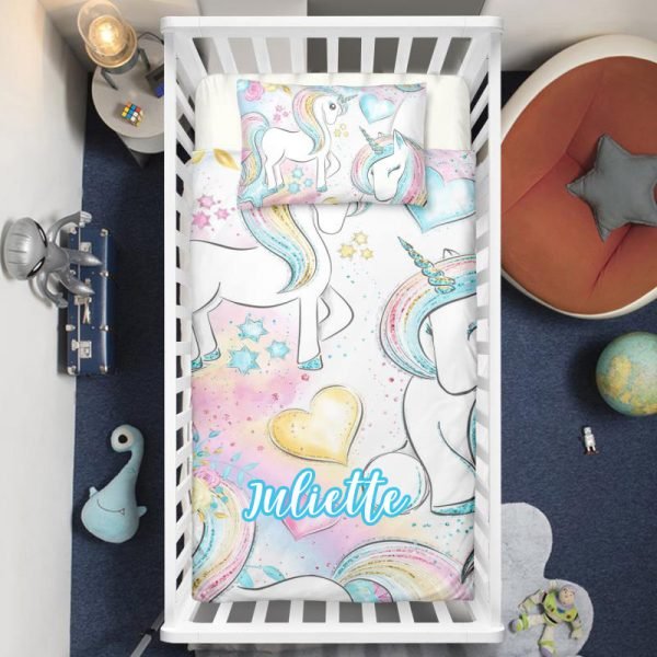 Personalized Cute Unicorn Baby Crib Bedding Set