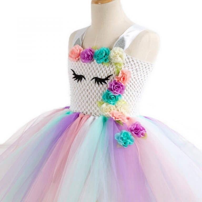 Flowers Unicorn Tutu Dress with Hair Band and Wings