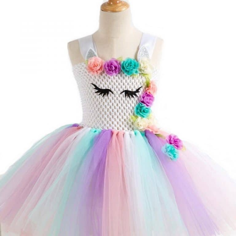 Flowers Unicorn Tutu Dress with Hair Band and Wings