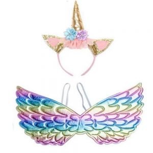 Girls Unicorn Hair Band Wings Tutu Dress