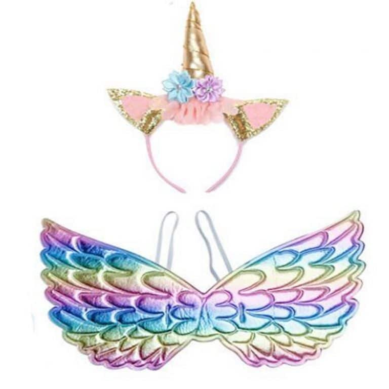 Girls Unicorn Hair Band Wings Tutu Dress