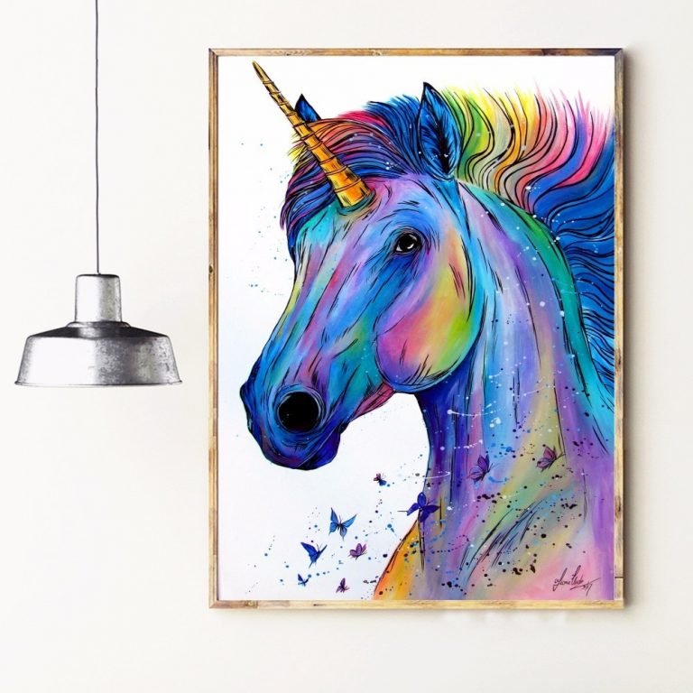 Unicorn Watercolor Canvas Art Poster Wall