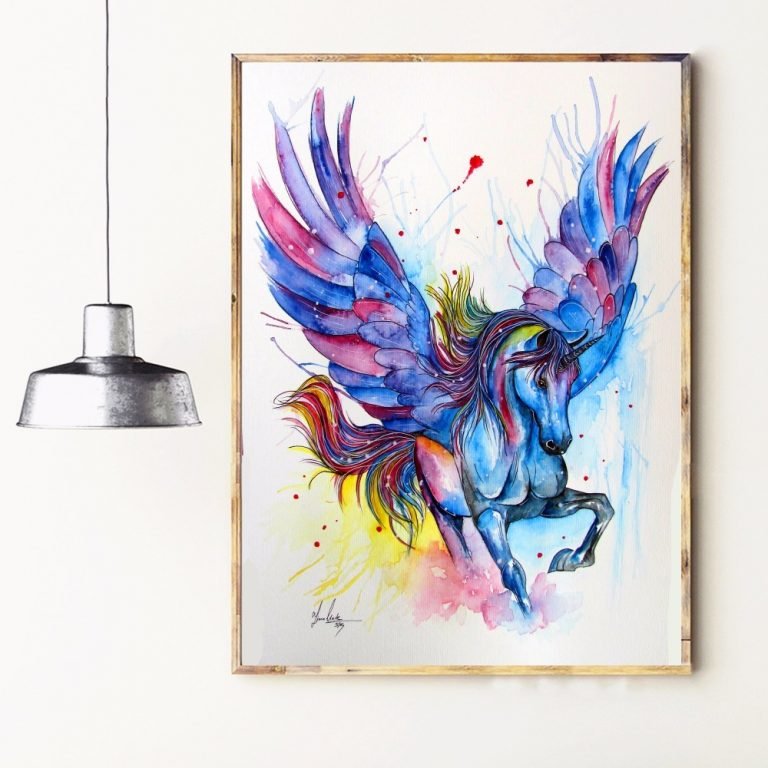 Unicorn Watercolor Canvas Art Poster Wall