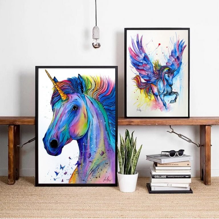 Unicorn Watercolor Canvas Art Poster Wall