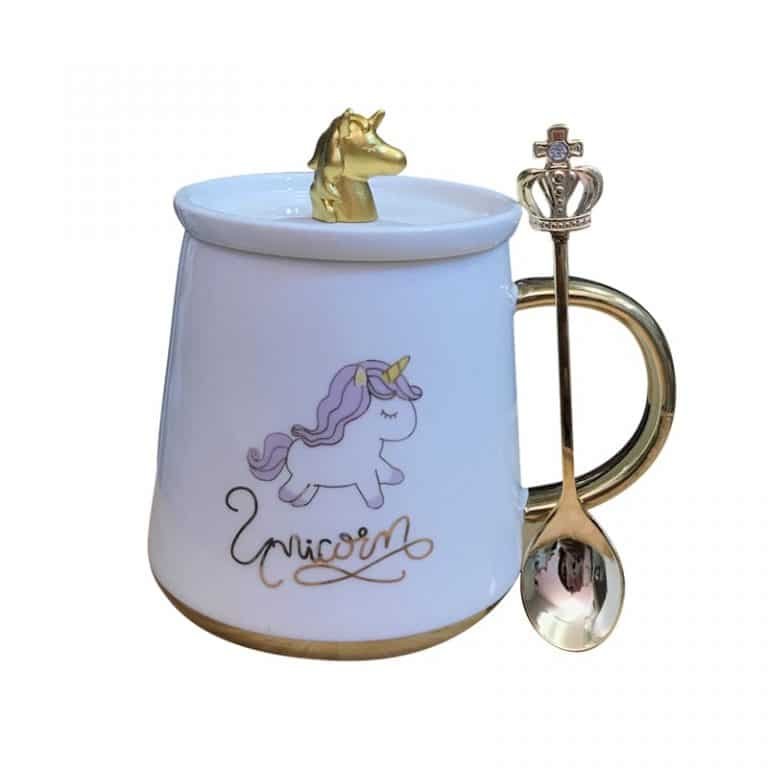 Super Cute Unicorn Mug with Lid and Spoon