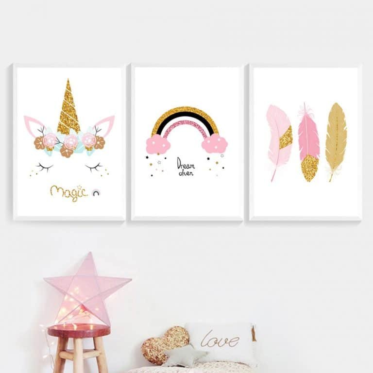 Rainbow Unicorn Feather Canvas Posters