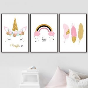 Rainbow Unicorn Feather Canvas Posters