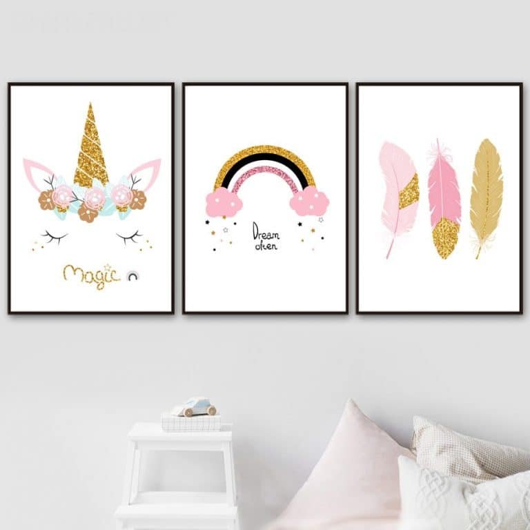 Rainbow Unicorn Feather Canvas Posters