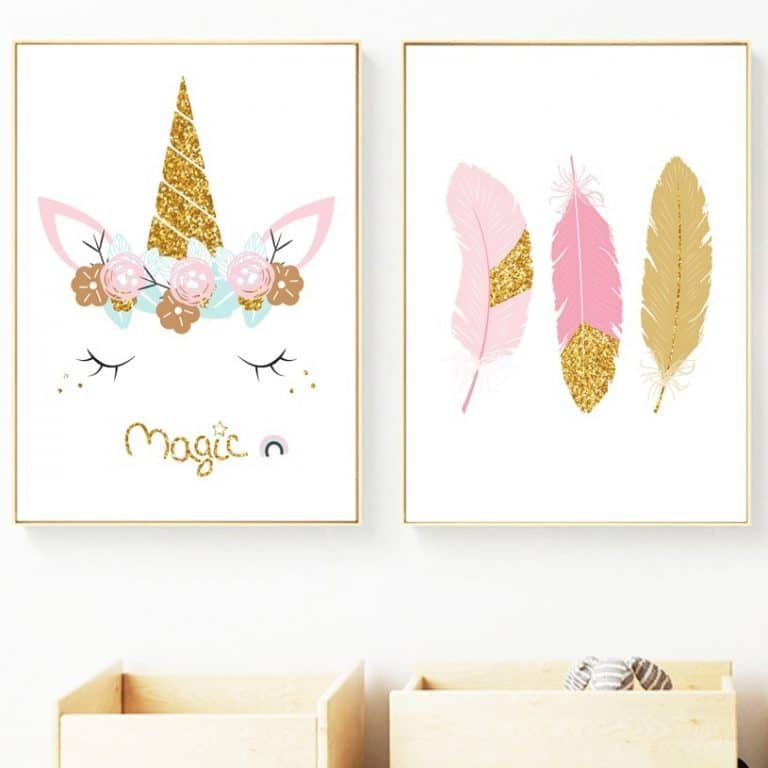 Rainbow Unicorn Feather Canvas Posters