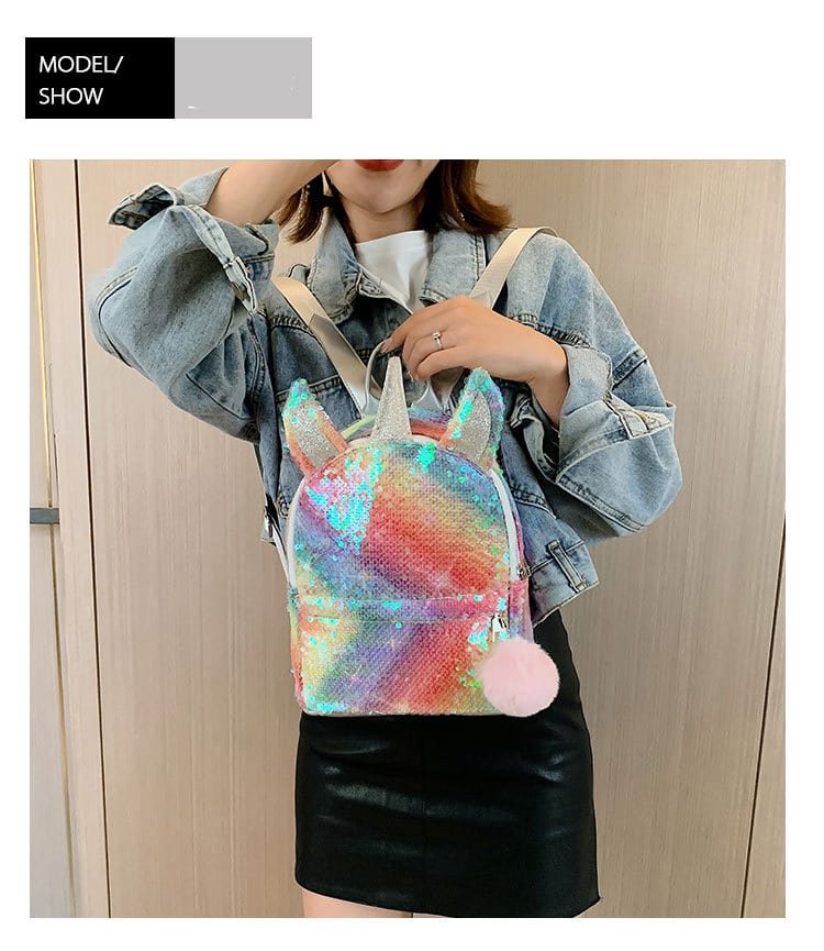 Gold Silver Sequins Unicorn Backpack Fashion Glitter School Book Bag Girls Cute Hologram Laser PU Leather Travel Mochila
