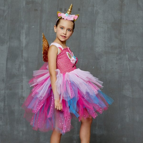 Glittery Unicorn Princess Pageant Flower Tutu Dress