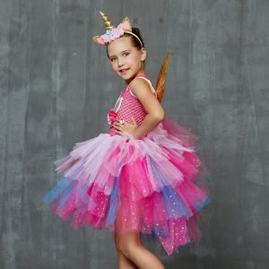Glittery Unicorn Princess Pageant Flower Tutu Dress
