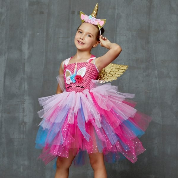 Glittery Unicorn Princess Pageant Flower Tutu Dress