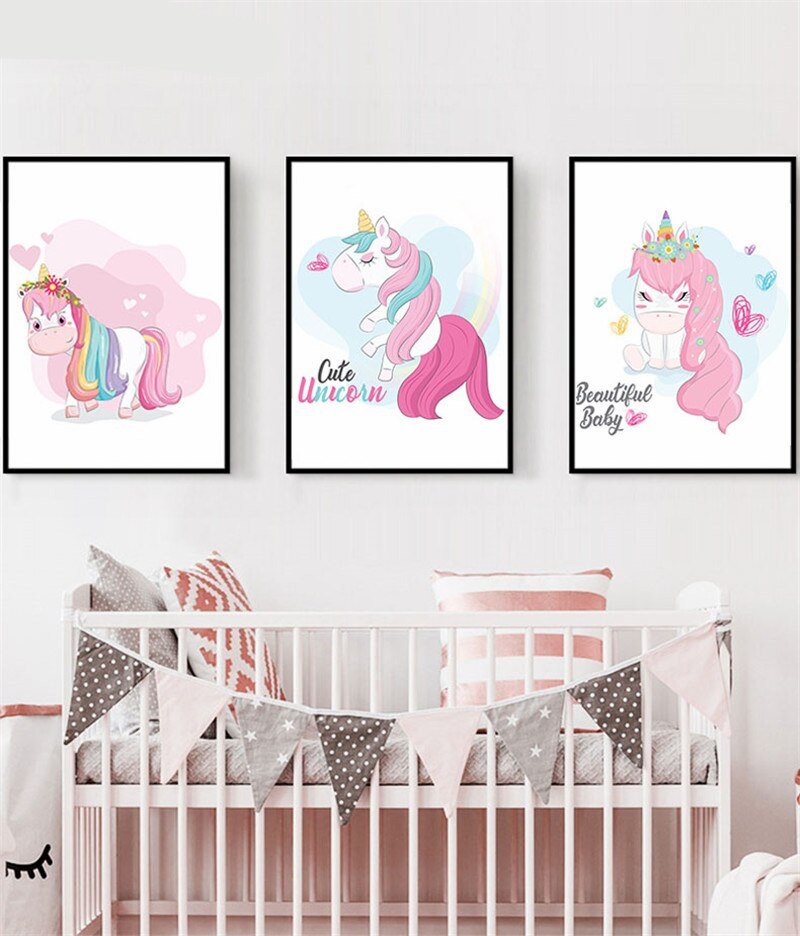 Unicorn Cartoon Wall Art Canvas Posters