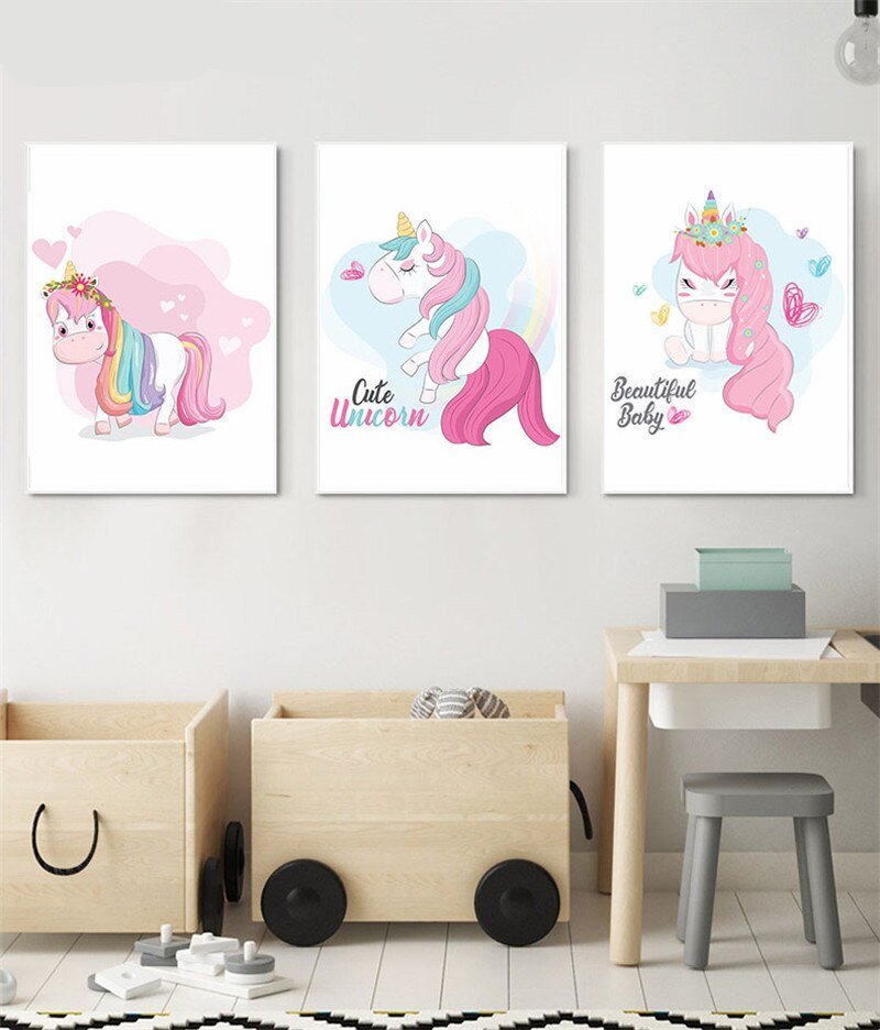 Unicorn Cartoon Wall Art Canvas Posters
