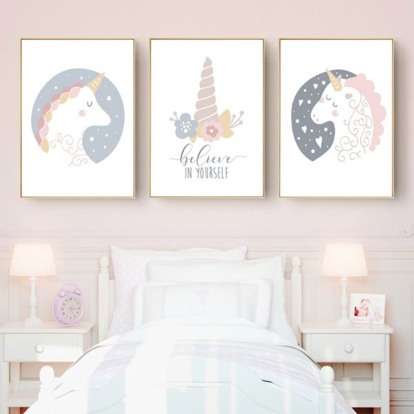 Floral Unicorn Wall Art Canvas Painting Posters