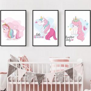 Unicorn Cartoon Wall Art Canvas Posters