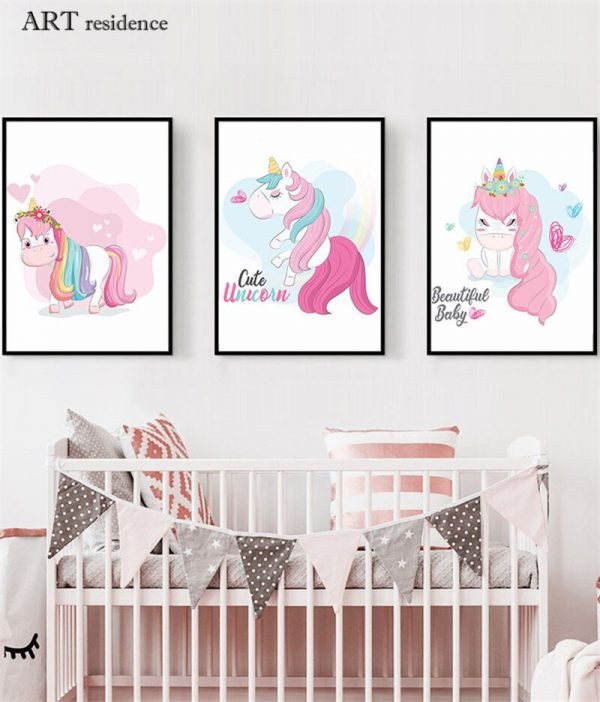 Unicorn Cartoon Wall Art Canvas Posters