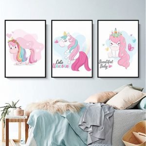 Unicorn Cartoon Wall Art Canvas Posters