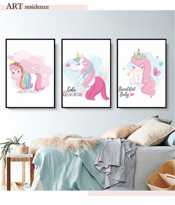 Unicorn Cartoon Wall Art Canvas Posters