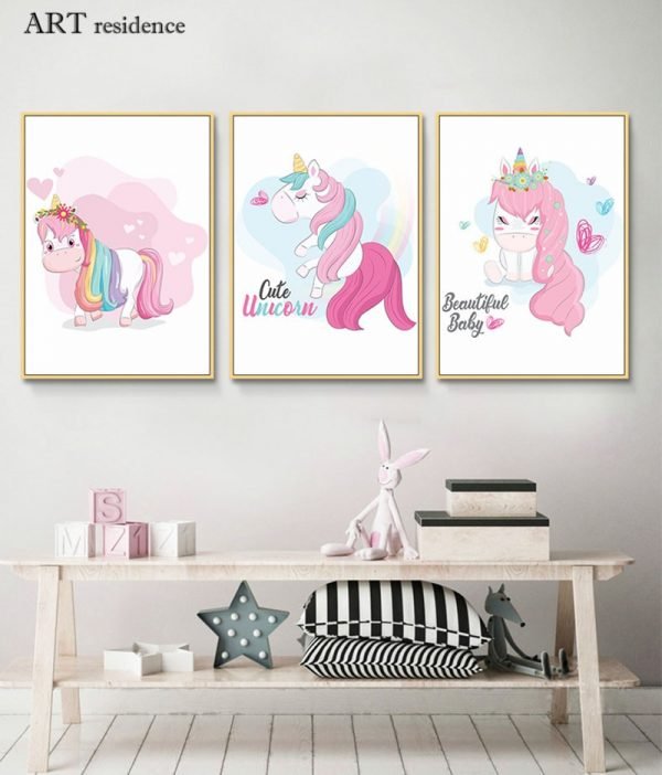 Unicorn Cartoon Wall Art Canvas Posters