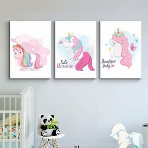Unicorn Cartoon Wall Art Canvas Posters