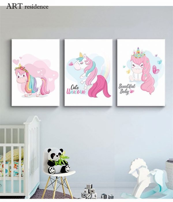 Unicorn Cartoon Wall Art Canvas Posters