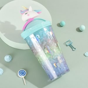 Unicorn Glitter Water Bottle with Straw