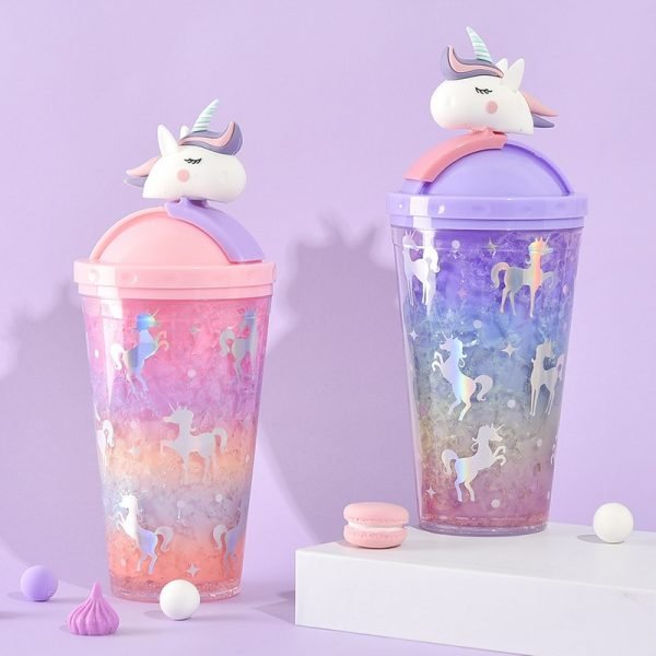 Unicorn Glitter Water Bottle with Straw