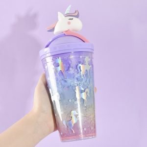 Unicorn Glitter Water Bottle with Straw