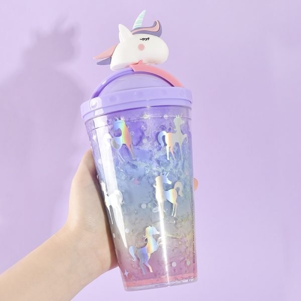Unicorn Glitter Water Bottle with Straw