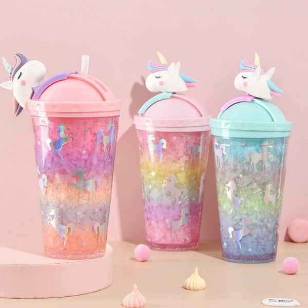 Unicorn Glitter Water Bottle with Straw