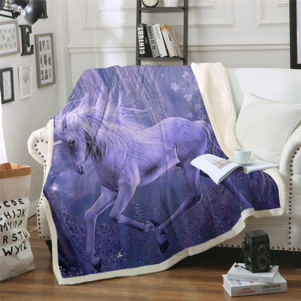 3D Purple Unicorn Sherpa Fleece Blanket