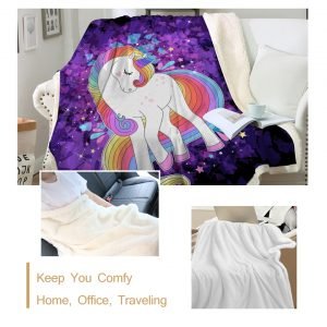 Purple Magical Unicorn Themed Sherpa Fleece Blanket