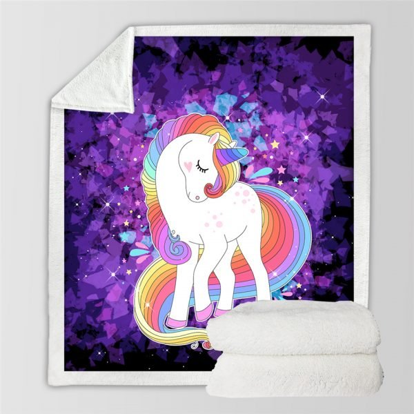Purple Magical Unicorn Themed Sherpa Fleece Blanket