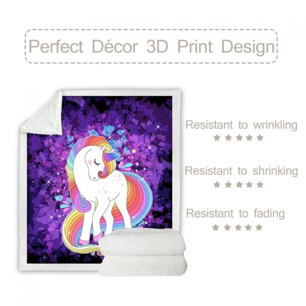 Purple Magical Unicorn Themed Sherpa Fleece Blanket