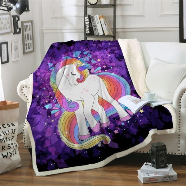 Purple Magical Unicorn Themed Sherpa Fleece Blanket