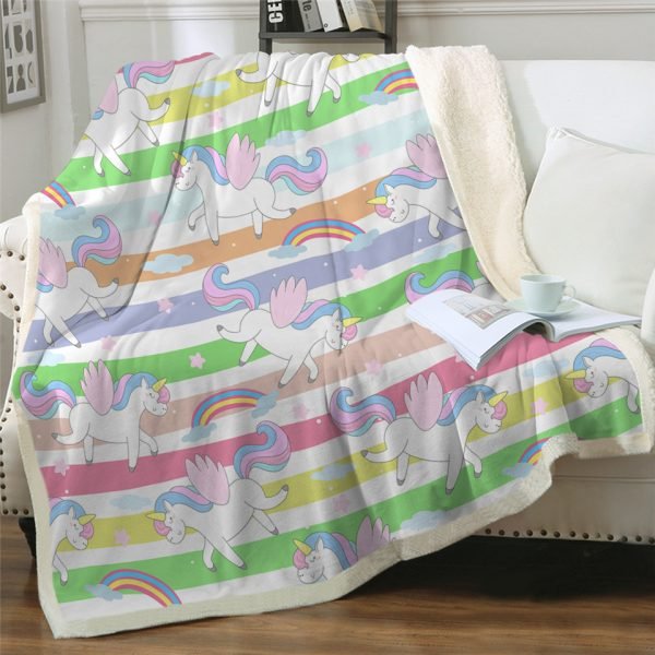 Cartoon Winged Unicorn Sherpa Fleece Blanket