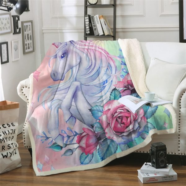 Rose Unicorn Themed Sherpa Fleece Blanket